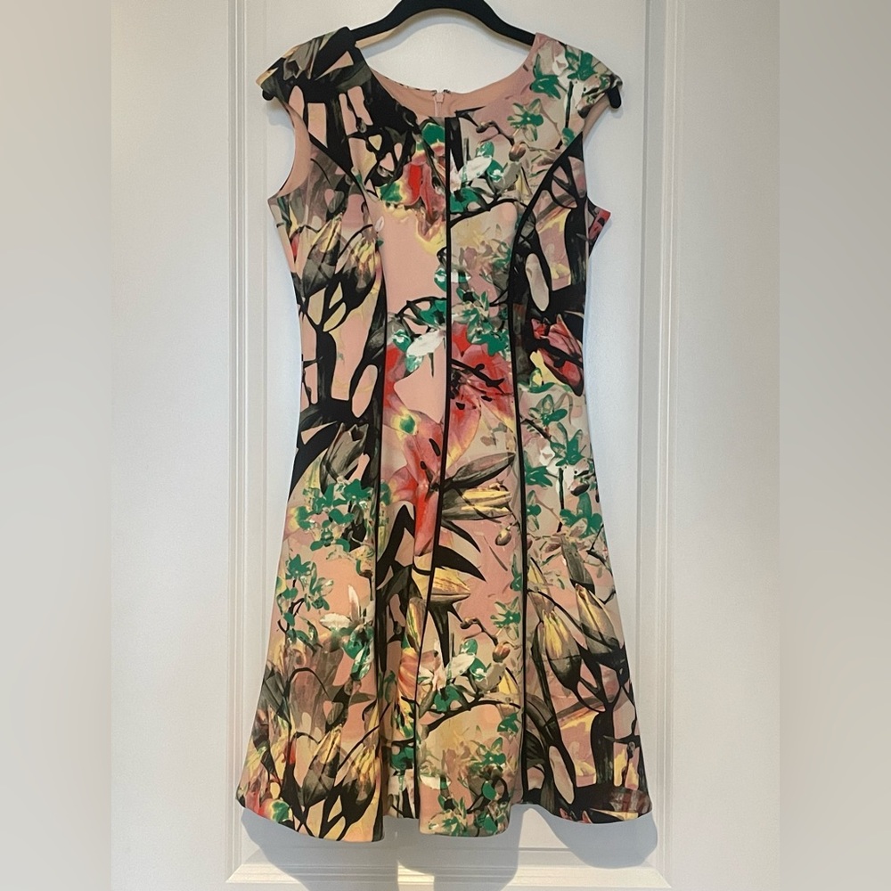 Jax Floral-Print Scuba Fit-and-Flare Dress, Pink/multi, 2